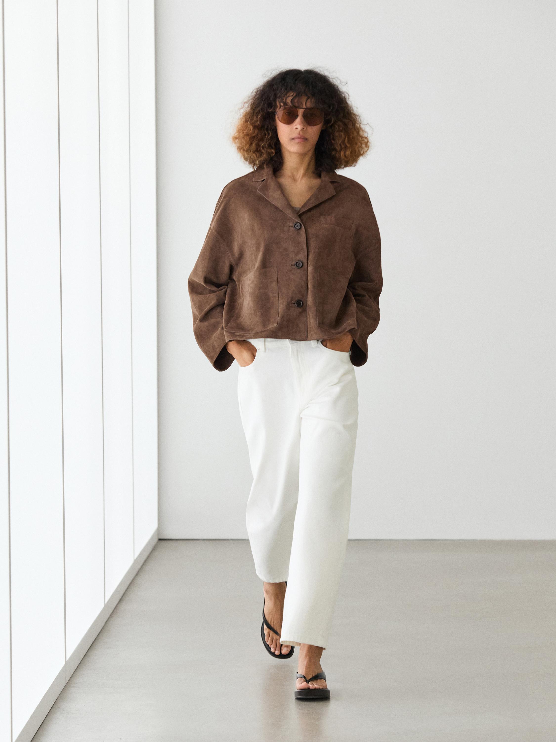 Veste fluide en cuir finition daim